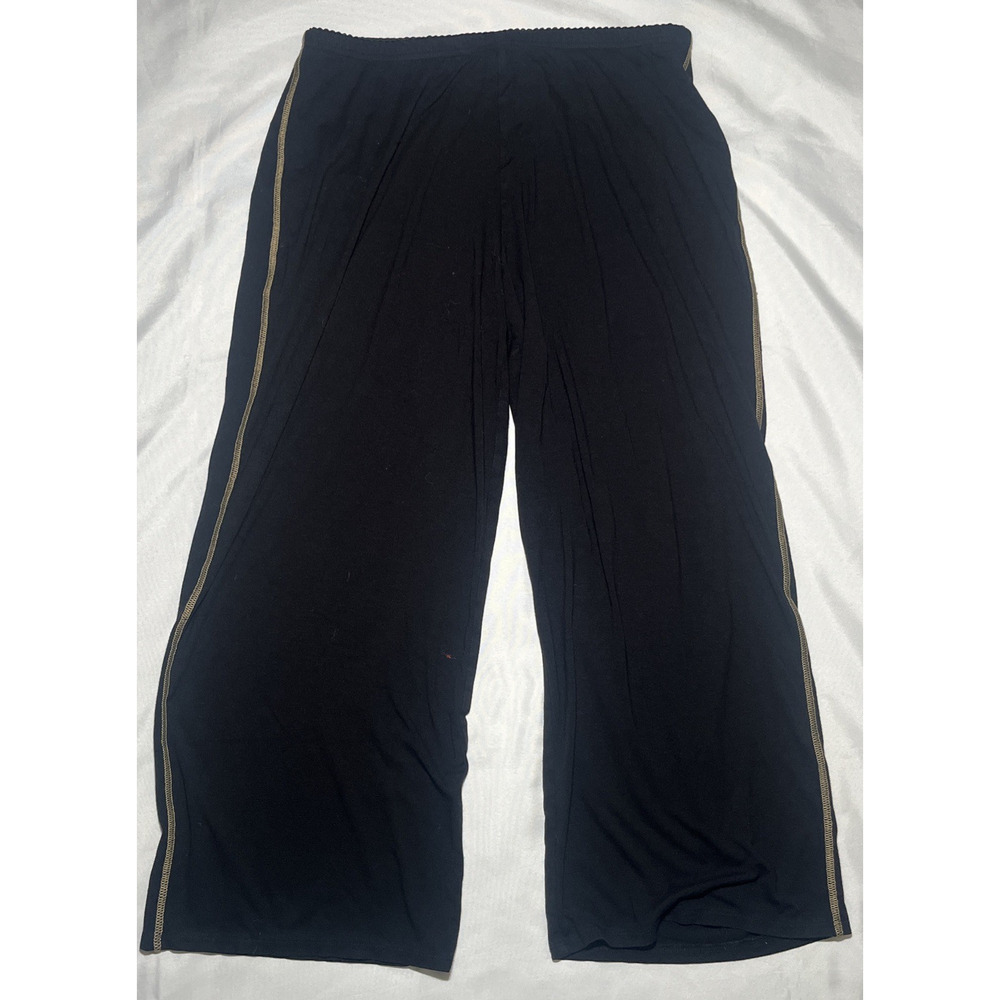 J Jill Sleep Pants Women Size M Relaxed Wide Leg Cropped Black Stretch Stripe